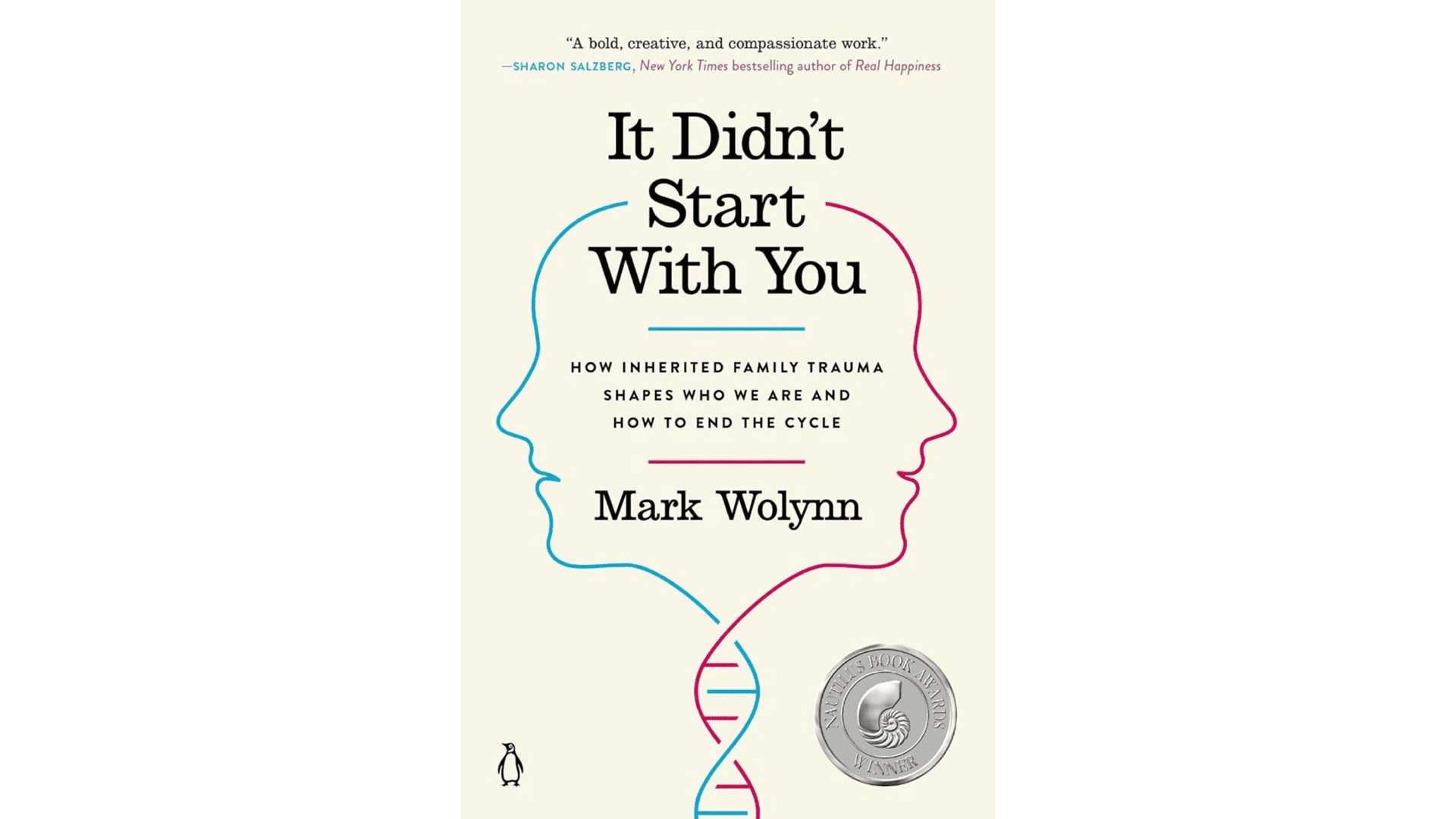 Book cover: family trauma, two profiles, DNA